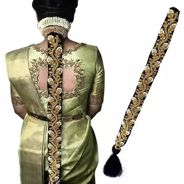 VAMA Poola Jadalu Aari Work Jadai Net Paranda Kemp Ready Billai Bharatanatyam Braid Hair Extension