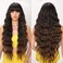 30 Inch Long Brown Wig With Bangs, Ombre Brown Wig for Women, Synthetic Curly Wavy Natural Looking Wig Heat Resistant Fiber Daily Party Use