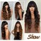 30 Inch Long Brown Wig With Bangs, Ombre Brown Wig for Women, Synthetic Curly Wavy Natural Looking Wig Heat Resistant Fiber Daily Party Use