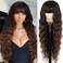 30 Inch Long Brown Wig With Bangs, Ombre Brown Wig for Women, Synthetic Curly Wavy Natural Looking Wig Heat Resistant Fiber Daily Party Use