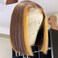 Honey Blonde Bob Wig Brown with Hightlight 27 Lace Front Human hair Wigs Transparent Short Bob Lace Part Wigs Malaysian Wig Pre-plucked With Baby Hair(10inch)
