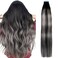 Tape in Hair Extensions Human Hair Ombre Balayage Black Roots to Grey Highlight Black Seamless Invisible Tape in Hair Extensions Colored Straight Real Remy Human Hair Weft 18 Inch 20 Gram 10 Pieces