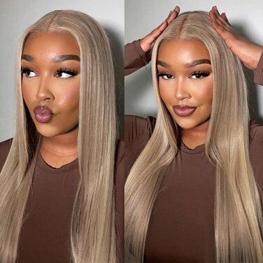 Sandy Blonde Wigs with Baby Hair, Dirty Blonde Synthetic Hair Straight Wig Glueless Lace Front Wig 20 inch EALGA-019-1