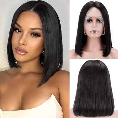 Human Hair Wigs For Black Women Bob Wig Human Hair 13x4 HD Lace Front Wig 180% Density Glueless Wigs Short Straight Bob Wig Brazilian Virgin Human Hair Wig Pre Plucked with Baby Hair (14 Inch)
