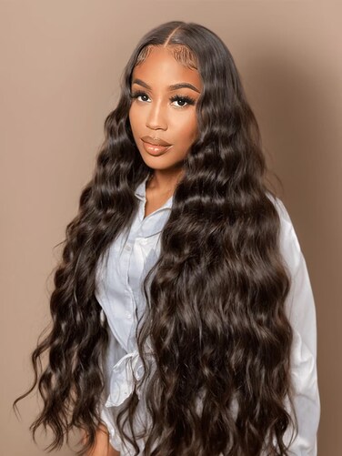 Loose Deep Wave V Part Wig Synthetic Hair Black Wavy Curly U Part Wigs for Black Women (Black, 18 Inch)