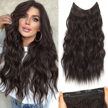 Brown Wavy Hair Extensions, 20 Inch, Clip-In, 110g, 4 Clips, 2 Replacement Wires