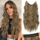 Long Wavy Hair Extensions Honey Blonde with Highlight Transparent Fish Line Synthetic Hairpiece with 4 Secure Clips Adjustable Invisible Wire Headband for Women Daily Use（20 Inch）