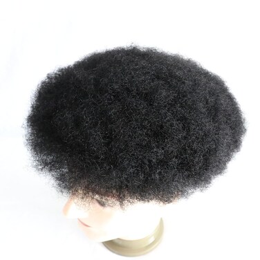 Afro Curly Toupee Male Hair Unit 100% Human Hair units for Black Men 8x10 inch PU Base 4MM Curly Mans Wigs1B Off Black Color Mans Hairpiece
