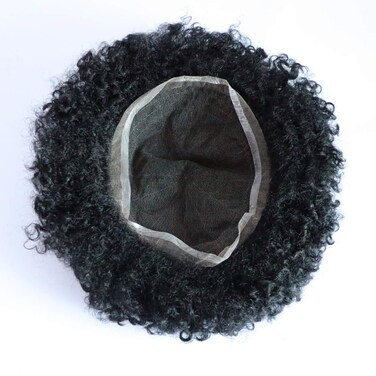 Afro Toupee Male Hair Unit Black Mans Wigs Curly Men Toupee 100% Human Hair African American Toupee for Men Male Wave Hairpiece 8MM Wave 360 Hair Unit 8x10inch French Lace 1# Jet Black