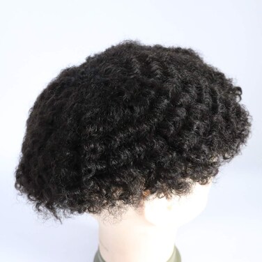 Mens Afro Curly Toupee Mans Wigs PU Cap Male Black Wigs 1B# Off Black Hair Extensions 360 man weave hair unit for Men 100% Human Hair Kinky Curl men wave Hairpiece 8x10inch