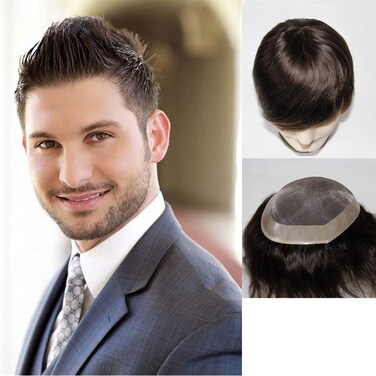 Wigs for Men Hair Loss Real Hair Toupee Mono Lace Systems Size 7x9 Inch Color 3# &hellip;