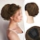 RUWISS Real Human Hair Bun Short Drawstring Ponytail Hair Pieces for Women, Natural Straight Updo Bun Comb Clip in Ponytail Extension for Women, Brown Mixed