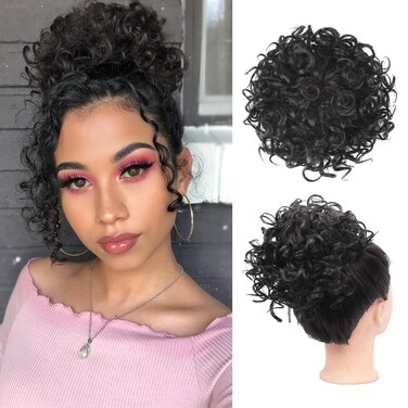 Messy Bun Hair Piece for Women,Elastic Drawstring Curly Hair Buns Hair Piece Loose Wave Curly Hair Bun Extension Short Ponytail Extensions Curly Wave Bun Hair Piece for Women Daily Use