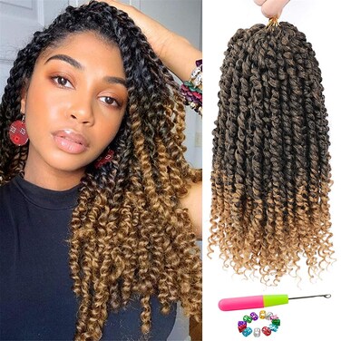 Passion Twist Hair - 8 Packs 10 Inch Passion Twist Crochet Hair For Women, Crochet Pretwisted Curly Hair Passion Twists Synthetic Braiding Hair Extensions (10 Inch 8 Pack, T27)