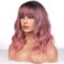 Short Ombre Wig to Curly Wavy with Bangs Bob Wigs Heat Resistant Synthetic Black Ombre Pink