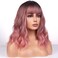 Short Ombre Wig to Curly Wavy with Bangs Bob Wigs Heat Resistant Synthetic Black Ombre Pink