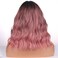 Short Ombre Wig to Curly Wavy with Bangs Bob Wigs Heat Resistant Synthetic Black Ombre Pink