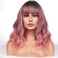 Short Ombre Wig to Curly Wavy with Bangs Bob Wigs Heat Resistant Synthetic Black Ombre Pink