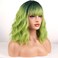 Green Ombre Wig Short Bob Wig Short Curly Wavy Hair Wig With Bangs Ombre Green Wig for Women Heat Resistant Synthetic Hair Wigs for Daily Use Cosplay Wig With Wig Cap