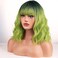 Green Ombre Wig Short Bob Wig Short Curly Wavy Hair Wig With Bangs Ombre Green Wig for Women Heat Resistant Synthetic Hair Wigs for Daily Use Cosplay Wig With Wig Cap