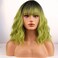 Green Ombre Wig Short Bob Wig Short Curly Wavy Hair Wig With Bangs Ombre Green Wig for Women Heat Resistant Synthetic Hair Wigs for Daily Use Cosplay Wig With Wig Cap