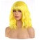 Short Yellow Bob Wig with Bangs for Women Bright Yellow Curly Wavy Hair Wigs Heat Resistant Synthetic Wig