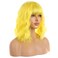 Short Yellow Bob Wig with Bangs for Women Bright Yellow Curly Wavy Hair Wigs Heat Resistant Synthetic Wig