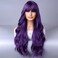 Dark Purple Long Curly Wavy Hair Wig for Women With Bangs Purple Wig Heat Resistant Synthetic Hair Wigs for Daily Use Cosplay Wig With Wig Cap