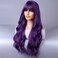 Dark Purple Long Curly Wavy Hair Wig for Women With Bangs Purple Wig Heat Resistant Synthetic Hair Wigs for Daily Use Cosplay Wig With Wig Cap