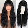 BOGSEA Black Wigs with Bangs Long Wig for Women Long Wavy Wigs with Bangs Synthetic Heat Resistant Fiber Wigs for Daily Party 26 Inch