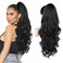 REECHO Ponytail Extension, 26 Inch Drawstring Ponytail Extension Long Curly Wavy Pony Tails Hair Extensions Natural Fake Synthetic Clip in Ponytail Hairpiece for Women Daily, Natural Black