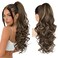 REECHO Ponytail Extension, 24" Claw Clip in Ponytail Extensions Long Curly Wavy Ponytail Hair Extension Jaw Clip on Pony Tails Hairpiece for Women - Chocolate Brown with Highlights