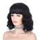 Short Black Wavy Wig with Bangs for Women 12 Inch Natural Synthetic Hair Bob Wigs for Womens Daily Wear (Black)