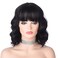 Short Black Wavy Wig with Bangs for Women 12 Inch Natural Synthetic Hair Bob Wigs for Womens Daily Wear (Black)