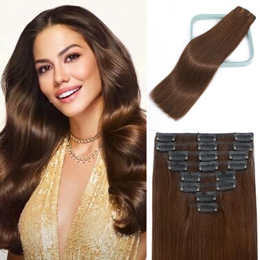 Clip in Hair Extensions Real Human Hair for Women Straight Human Hair Clip ins 8pcs Medium Brown Hair Extensions Human Hair 100% Remy Real Clip In Extensions Double Weft Soft Hair No Tangles 24Inch #4