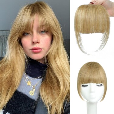 Clip in Bangs 100% Real Human Hair Pieces Hair Clip on bangs for women Faux Bangs Clip in Hair Extensions with Hair Roller for Daily Wear(5.5 * 6 Inch, Blonde)