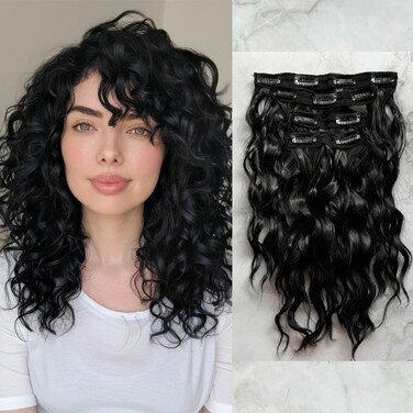 4PCS Clip in Hair Extensions 12" Short Curly Wavy Hair Pieces Black Hair Extensions Invisible Lace Weft Natural Soft Hairpieces for Women