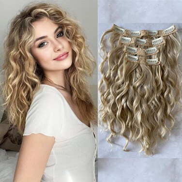 Blonde Clip in Hair Extensions, 4PCS Hair Extensions 12" Short Curly Wavy Blonde hair extensions Invisible Lace Weft Natural Soft Hairpieces for Women