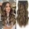 KooKaStyle Clip in Synthetic Highlight Hair Extensions Long Wavy 4PCS Thick Hairpieces Balayage Chocolate Brown to Caramel Blonde Fiber Double Weft Natural Hair Extensions 20 Inch for Women