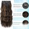 KooKaStyle Clip in Long Wavy Synthetic Hair Extension 20 Inch 4PCS Balayage Dark Brown to Chestnut Hairpieces Fiber Thick Double Weft Hair Extension for Women