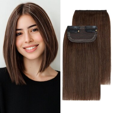 S-noilite Short Hair Extensions Clip in Human Hair 2PCS 2 Clips Clip in Hairpieces Remy Hair For Women with Short Hair Adding Hair Volume 20g 6Inch-Medium Brown