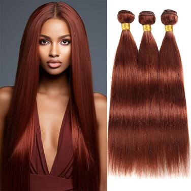 Reddish Brown Human Hair Bundles Color 33 Copper Red Brown Straight Bundles Brazilian Human Hair Double Weft Remy Hair Extensions Wet and Wavy Bundles Silky and Soft for Black Women 14 16 18 Inch