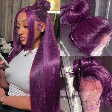 Purple Synthetic Lace Front Wig For Woman Wear And Go Glueless Wig Pre Plucked HD Transparent Lace Wig