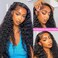Transparent Lace Frontal Wigs Human Hair with Pre-Plucked Deep Wave Frontal Wig Long Middle Part Curly Glueless Wigs for Women Girls Transparent Lace Frontal Wigs (26inch, Black)