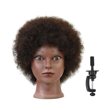 Afro Mannequin Head with 100% Human Hair Curly Hair Hairdresser Hair Styling Manikin Head Cosmetology Doll Head for Display practice Braiding Styling with Clamp Stand