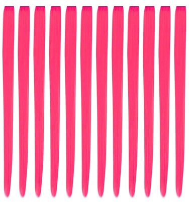 YaFex 12 Pcs Clip in Hair Extensions, 22 Inch Colored Hair Extensions Party Highlights Long Straight Synthetic Hairpieces for Women Kids Girls (Hot Pink)
