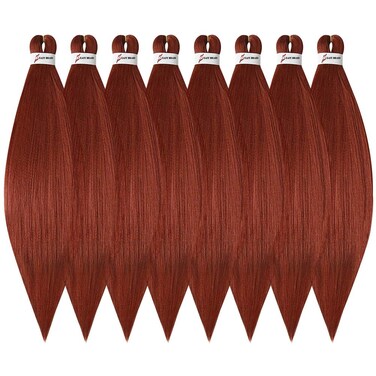 WOME Pre Stretched Braiding Hair #350 Red Premium Ginger Braiding Hair Extensions, 26 Inch 8 Packs Professional Itch Free Hot Water Setting Perm Yaki Texture