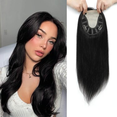 Ms Taj 5x5.5inch Skin Scalp Hair Toppers for Women Real Human Hair 16inch Hair Topper No Bangs Hair Pieces Wiglets Human Hair Toppers for Women 1B Clip in Topper