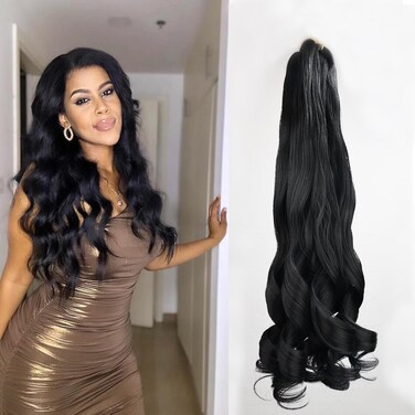 9 Packs 24 inch French Curl Braiding Hair Pre Stretched Wavy Synthetic Hair Extensions Premium french curly braiding hair expression pre stretched braids french curls crochet hair,Black/1B