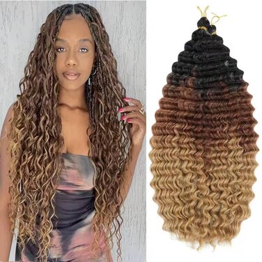 Deep Wave Crochet Hair 22 Inch Ocean Wave Crochet Hair Curly Hair for Black Women 3packs Boho Hair for Braiding Wet and Wavy Curly Braiding Hair Extensions (22 Inch, 1B/30/27)